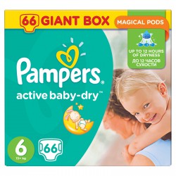 Подгузники, Pampers (Памперс) 15+ кг р. 6 66 шт актив беби драй экстра лардж